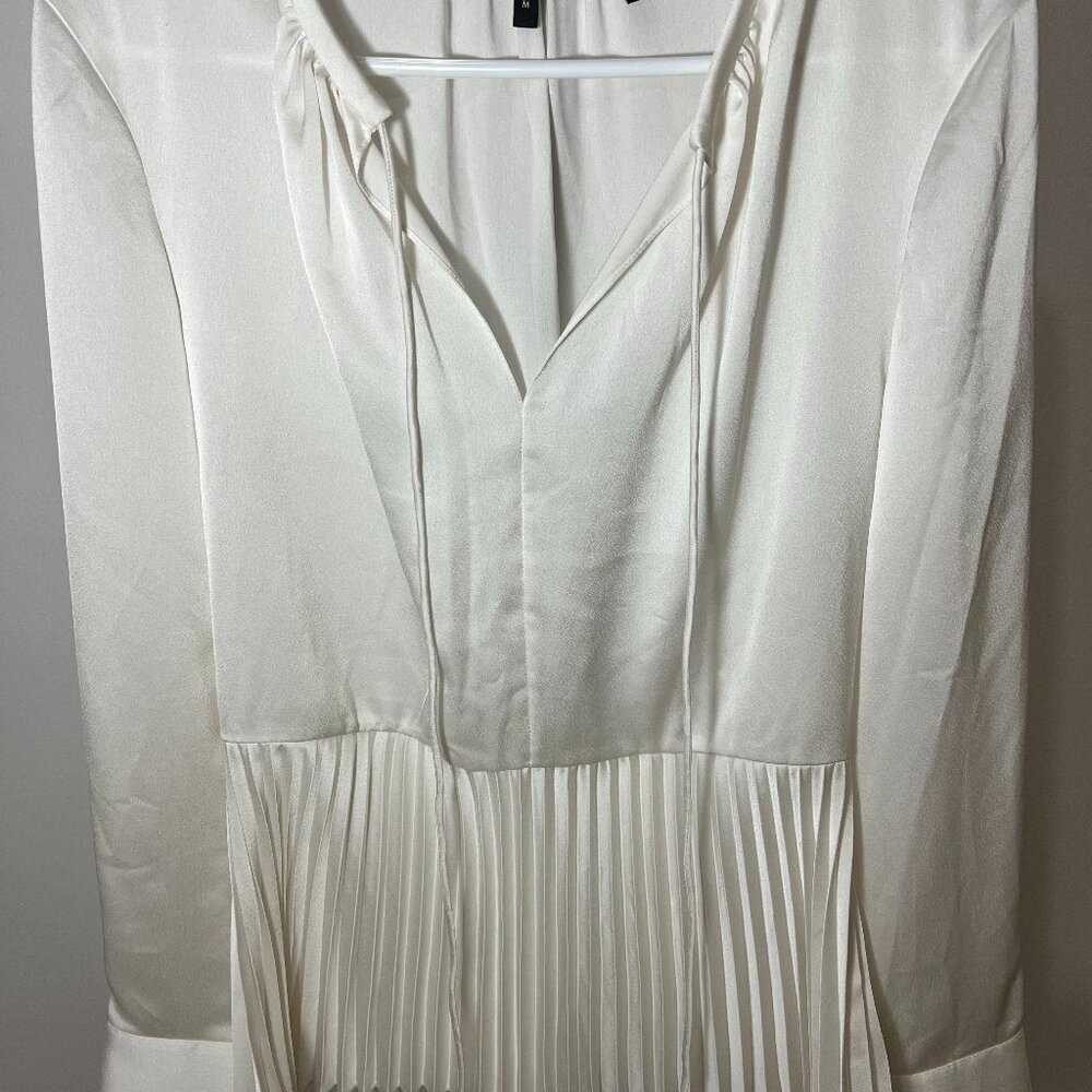 Theory Womens Ivory Self-Tie Pleated Peplum Hem Satin Blouse Top Size M